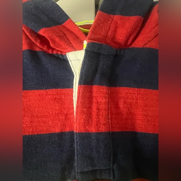 Mini Boden Red Navy Striped Hoodie with Yellow Accent Hooded Rugby 4-5Y 💯 Cotton - Picture 5 of 8